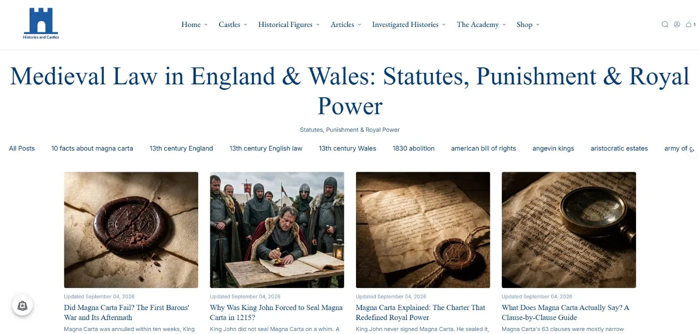 A second page from the Histories and Castles site